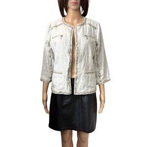 Chico's Women's Linen Blend Jacket Size 1 (M/8-10) Gray Open Front Pockets EUC